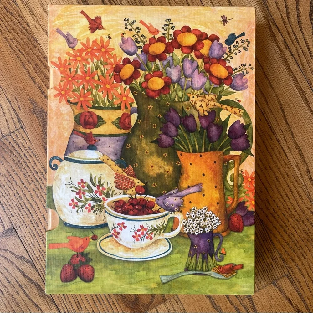 Vintage Recipe Binder Set 3PC Set Art by Debi Hron Birds Flowers Coffee Tea 90s